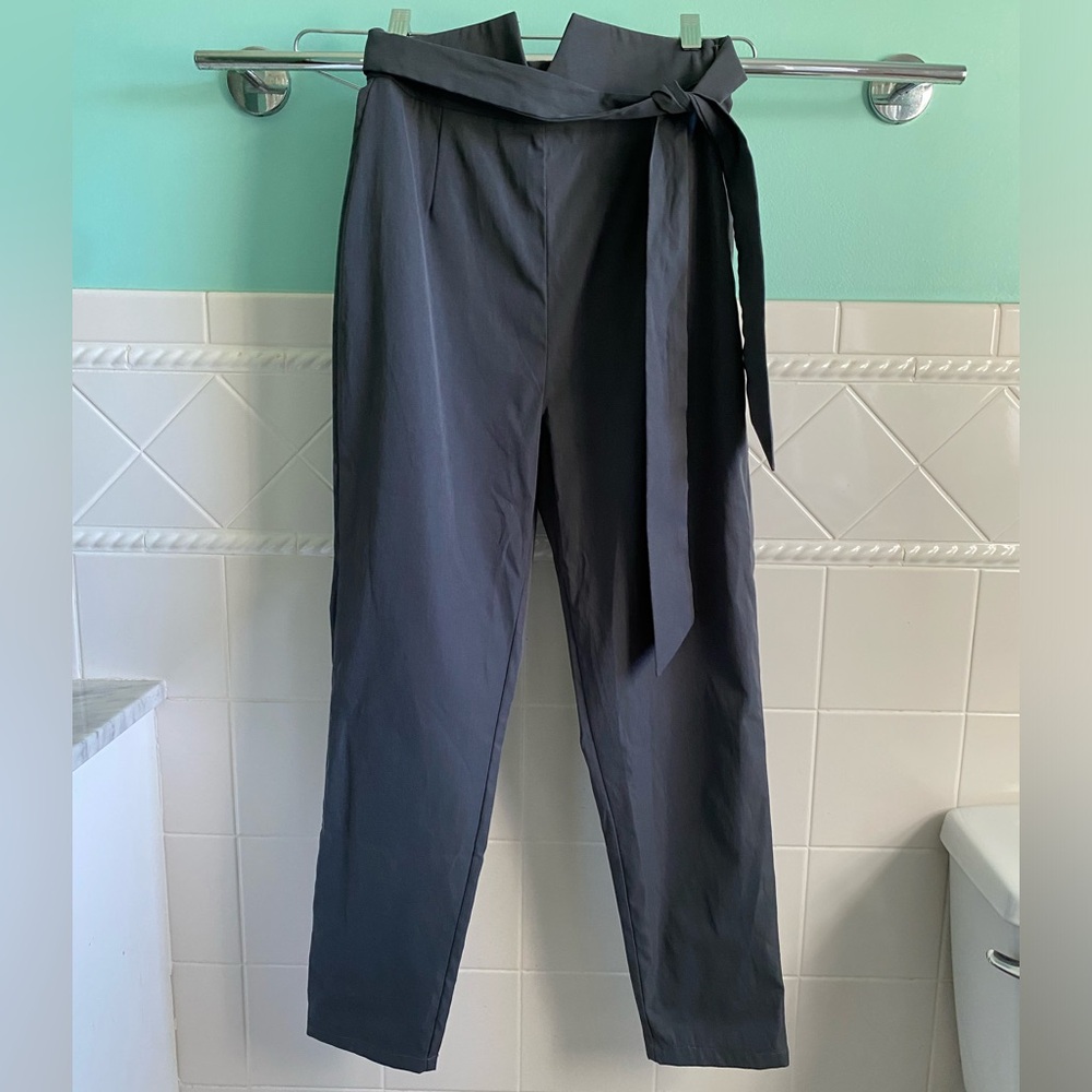 SBetro Charcoal Gray High Waisted Tie Pants